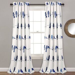 Lush Decor - Set of 2 (84"x52") Rowley Birds Light Filtering Wi Navy Blue
